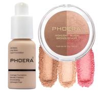 PHOERA Foundation, PHOERA Contour Palette,Shades with Highlighter & Bronzer & Blush,Up to 24 Hour Fresh Wear,PHOERA Makeup (102+ #002 Contour/Nude+#002)