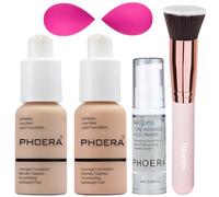 PHOERA Foundation,PHOERA Makeup for Women,PHOERA Matte Liquide Foundation Full Coverage,PHOERA Primer,PHOERA Concealer,Kabuki Makeup Brushes (102+103/Nude+Warm peach)
