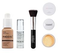Phoera® Full Coverage Foundation, Primer, Setting Powder and MISKEEN Makeup Brush Soft Matte Oil Control Concealer 30ml Long Lasting Flawless Cream Smooth Aquapurity (105 SAND SET)