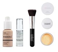 Phoera® Full Coverage Foundation, Primer, Setting Powder and MISKEEN Makeup Brush Soft Matte Oil Control Concealer 30ml Long Lasting Flawless Cream Smooth Aquapurity (102 NUDE SET)