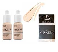 Phoera® Full Coverage Foundation Soft Matte Oil Control Concealer 30ml Flawless Cream Smooth Long Lasting + 1 Pair Eyeshadow shields Miskeen (2 PCS SET) (F101 2 pcs SET)