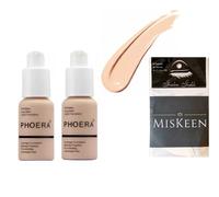 Phoera® Full Coverage Foundation Soft Matte Oil Control Concealer 30ml Flawless Cream Smooth Long Lasting + 1 Pair Eyeshadow Shields Miskeen (2 PCS SET) (F102 Nude 3pcs SET)