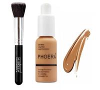 PHOERA Full Coverage Liquid Foundation 30ml for Oily Skin + MISKEEN Kabuki Brush - Soft Matte, Oil Control, Long-Lasting, Waterproof Concealer for Flawless Face & Tattoo Coverage (WARM SUN)