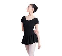 Phoeswan Camisole Ballet Leotards for Women, Adult Short Sleeve Skirted Dance Leotards with Chest Pad, Black Skirt, X-Small