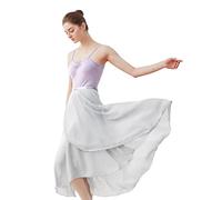 Phoeswan Dance Skirts for Women, Long Chiffon Ballet Skirt, Women's Dance Wrap Skirt with Tie, Light Grey, M