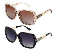 Phoetya Women's Square 2pcs UV 400 Protection Oversized Polarized Classic Shiny Frame Sun Eyeglasses Sunglasses, As Shown in the Picture, One Size