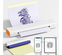 PhoFuta Dot Matrix Printer with 10 pcs Tattoo Transfer Paper for Tattooing, Thermal Tattoo Printer Compatible with IPad & Phone & PC for Tattoo Artists and Beginners DIY Tattoos, White