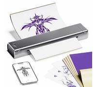 PhoFuta Dot Matrix Printer with 10 pcs Tattoo Transfer Paper for Tattooing, Thermal Tattoo Printer Compatible with IPad & Phone & PC for Tattoo Artists and Beginners DIY Tattoos, Silver