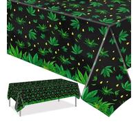 PHOGARY 1 Pieces Tropical Weed Tablecloth Leaves Tablecloth Disposable Plastic Table Covers for Hawaiian Weed Jungle Safari Animal Themed Birthday Party Decorations, 220 x 130cm