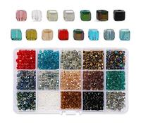PHOGARY 1000pcs Cube Glass Beads, Mixed Colors Crystal Square Assorted Kit Multi-Colors Lustered Loose Spacer Beads, 4mm Rondelle Shape for Jewelry Making, DIY Crafting (15 Colors)