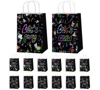 PHOGARY 12Pcs Neon Party Bags, Glow in the Dark Birthday Paper Bags with Handle, Coloured Treat Candy Bag for Kids Birthday Gift Bag Disco Neon Party Decorations