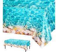 PHOGARY 137 * 274cm Ocean Waves Plastic Tablecloth, Blue Water Print Table Cloth, Summer Decorations Beach Pool Underwater Under The Sea Party Ocean Themed Party Decorations