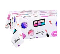 PHOGARY 2 Packs SPA Makeup Party Tablecovers, Cosmetics Makeup Theme Tablecloth, Disposable Plastic Rectangular Table Covers for Girls Spa Makeup Party Birthday Cocktail Party Decorations