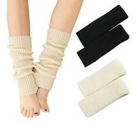 PHOGARY 2 Pairs Knitted Yoga Socks Leg Warmers Women Winter Warm Knit Crochet Leg Warmers Boot Cuffs Boot Topper Socks for Yoga Dancing Exercising Gym (Black+Ivory White)