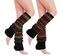 PHOGARY 2 Pairs Winter Warm Boot Cuffs for Women, Bohemian Style Crochet Knitted Boot Socks for Girls Short Leg Warmers Boot Topper Socks Leg Cuffs Leg Warmers Gift for Girls (Black+Navy)