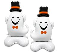 PHOGARY 2 Pcs Big Ghost Balloons, Standing Inflatable Halloween Foil Balloons Hat Spooky Balloon for Halloween Birthday Decorations Balloon