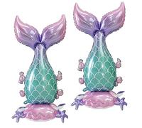 PHOGARY 2 Pcs Big Mermaid Tail Balloons, Standing Inflatable Tail Mylar Foil Balloon for Under the Sea Decorations, Summer Beach Mermaid Birthday Party Favors
