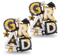 PHOGARY 2 Pcs Graduation Decorations Ballons, Inflatable Grad Foil Balloon for Class of 2026 Celebration Black and Gold Congrats Decorations Party Supplies