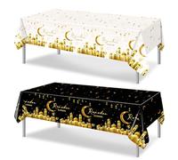 PHOGARY 2 Pcs Ramadan Kareem Tablecloth Ramadan Decorations, Ramadan Tablecloths Disposable Rectangle Plastic Eid Mubarak Table Covers for Eid Al-fitr Party Eid Decorations 54" X108", Black and White