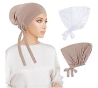 PHOGARY 2 Pcs Women Hijab Undercap, Islamic Muslim Under Hijab Cap Inner Under Scarf Hat Hijabcap with Tie Back Closure Solid Color Underscarf Hijabcap Turban Head Wraps for Women Chemo Sleep Cap (D)