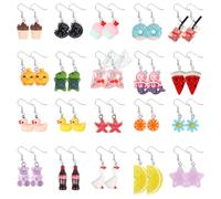 PHOGARY 20 Pairs Funky Earrings for Women Cute, Novelty Funny Earrings, Fruit Flowers Drop Dangle Earring