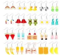 PHOGARY 20 Pairs Novelty Funny Earrings, Funky Cute Earrings for Women Fruit Flowers Drop Dangle Earring