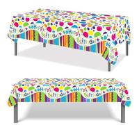 PHOGARY 2Pack Birthday Party Table Cloth, Colorful Polka Dots Happy Birthday Table Covers Disposable Plastic Rectangle Table Cloth for Kids Bday Party, 130cmx220cm