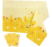 PHOGARY 3 Pack Bee Tablecloth Bumblebee Plastic Tablecloths, Disposable Tablecloth, Honey Bees Bumble Bee Gender Reveal Table Cover for Birthday Baby Shower Garden Party Supplies Table Decoration