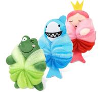 PHOGARY 3 Pack Kids Bath Puff, Shower Sponge Ball Bath Loofah, Animal Shape Mesh Pouf Toddler Body Scrubber Exfoliator for Children Shower Washing Shower Lather Cleanse