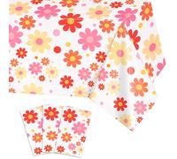 PHOGARY 3 PCS Groovy Daisy Tablecloth Plastic Boho Flowers Table Covers Retro Hippies Flower Disposable Rectangle Tablecloths for 70s Boho Birthday Baby Shower Wedding Party 54 x 108 Inch
