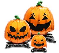 PHOGARY 3 Pcs Halloween Pumpkin Balloons, Standing Inflatables Foil Balloons for Orange Mylar Balloon Pumpkin Birthday Party Supplies, Halloween Decorations Balloon