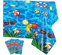 PHOGARY 3 Pieces Summer Beach Tablecloths Pool Party Table Covers Beach Ball Rectangular Plastic Tablecloth Ocean Waves Tablecover for Pool Party Decorations, 51 x 86 inch