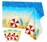 PHOGARY 3 Pieces Summer Beach Tablecloths Pool Surfboard Party Table Covers Plastic Rectangular Tablecloth Ocean Waves Tablecover for Summer Birthday Party Beach Party Supplies, 51 x 86 Inches
