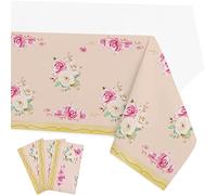 PHOGARY 3 Pieces Tea Party Floral Tablecloth for Party Decoration, Floral Plastic Rectangular Table Covers Flower Tablecloth for Tea Party Dessert Time Girl Birthday Party Supplies