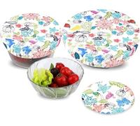 PHOGARY 3 Reusable Bowl Covers Lids, Food Cover, Stretched Lids, Waterproof Fabric Covers for Glass Salad Bowl, Pot, Melons, Elastic Edging (Floral A)
