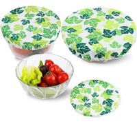 PHOGARY 3 Reusable Bowl Covers Lids, Food Cover, Stretched Lids, Waterproof Fabric Covers for Glass Salad Bowl, Pot, Melons, Elastic Edging (Maple leaf)