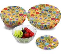 PHOGARY 3 Reusable Bowl Covers Lids, Food Cover, Stretched Lids, Waterproof Fabric Covers for Glass Salad Bowl, Pot, Melons, Elastic Edging (Sunflower)