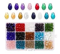 Phogary 300pcs Glass Beads, Mixed Colors Crystal Teardrop Beads Assorted Kit Multi-Colors Lustered Loose Spacer Beads, 810mm Waterdrop Shape for Jewelry Making, DIY Crafting (15 Colors)