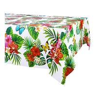 PHOGARY 4 Pack Hawaiian Luau Tablecloths for Party Decoration, Hawaii Plastic Rectangular Table Covers, Aloha Tropical Palm Leaves Table Cloth, Summer Beach Kids Birthday Cocktail Party Supplies