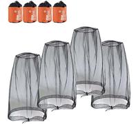 PHOGARY 4 Pack Mosquito Head Net, Face Mesh Head Cover Protecting Net for Outdoor Lover Hiking Camping Climbing Walking Fly Insects Bugs Preventing, Fits Hats/Caps, Black