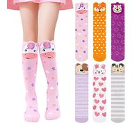 PHOGARY 6 Pairs Girls Knee High Socks, Cute Animal Socks Colorful Cartoon Animal Warm Cotton Stockings Mid Calf Long Boot Socks For 3-12 Years Girls, One Size