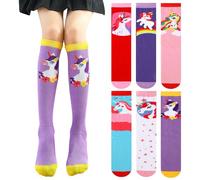 PHOGARY 6 Pairs Girls Knee High Unicorn Socks, Colorful Cartoon Animal Welly Warm Cotton Crazy Fun Kids Mid Calf Long Boot Socks for 3-12 Years, One Size (Unicorn-B)