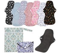 PHOGARY 7 Pack Reusable Menstrual Pads Large Sanitary Pads Set for Heavy Flow with 1 Wet Bag, Washable Overnight Cloth Panty Liners with Wings for Women, 33cm