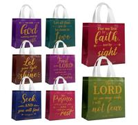 PHOGARY 8PCS Christian Gift Bags with Handle, Reusable Non Woven Church Bag, Medium Size Bible Verse Religious Gift Bag for Welcome, Visitors Baptism, Birthday Party Favors Bags