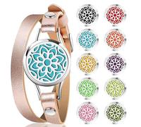 PHOGARY Aromatherapy Essential Oil Diffuser Bracelet Set for Women, Anxiety Bracelet Stainless Steel Locket with Genuine Leather Wristband Jewelry Gift for Mother Girlfriend Sister, Mandala-B