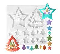 PHOGARY Christmas Resin Molds Silicone, Casting Ornament Molds for DIY Christmas Tree Reindeer Little Star Shape Crafts Decoration Resin Art 7.9"x7.6"x0.28"