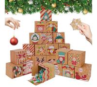 PHOGARY DIY Christmas Advent Calendar Boxes, 24 Days Kraft Paper Advent Gift Boxes Christmas Countdown Calendar Boxes Fillable Advent Calendar Treat Box for Xmas Party Supplies Christmas Favor