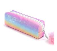 PHOGARY Glitter Preppy Pencil Pouch for Girls, Cute Pastel Pen Case Fluffy Zip Pull Pouch Bag Holographic Pencil Case, Sparkling School Stuff Stationery Shimmery Makeup Bag