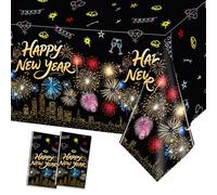 PHOGARY Happy New Year Tablecloths, 2 Pack Disposable Plastic Tablecloths Rectangle Table Cloths for Happy New Years 2026 Decorations Party Supplies Table Decor