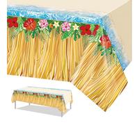 PHOGARY Hawaiian Party Decoration Tablecloths, Disposable Plastic Tablecloth Rectangular Table Covers Grass Skirt Tropical Luau Table Cloth for Summer Beach Party Decoration Hawaii Tiki Aloha Decor